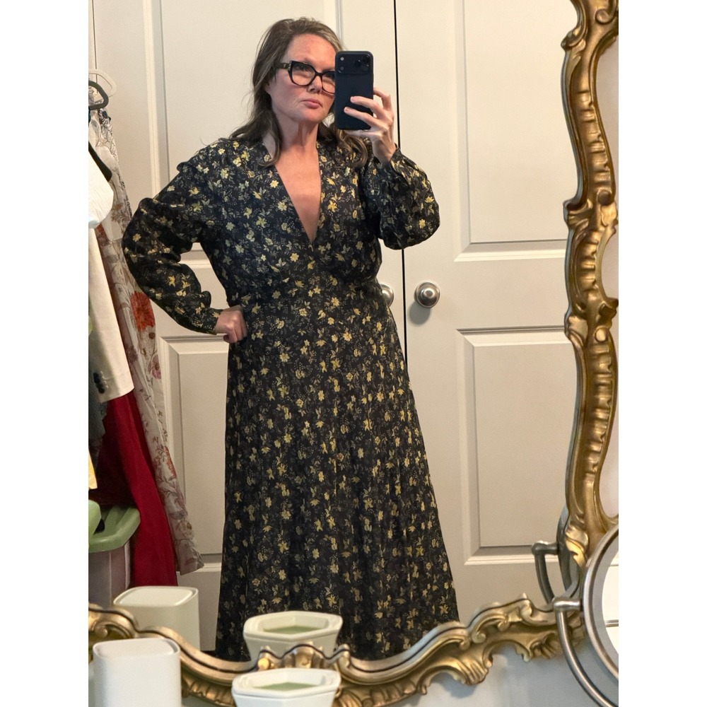 DOEN Charleston Noir Winding Blossoms Floral Midi Dress XXL Organic Cotton Boho - Picture 6 of 16